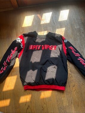 Pit Viper men Black windbreaker pullover with Red full turbo Racing Accents